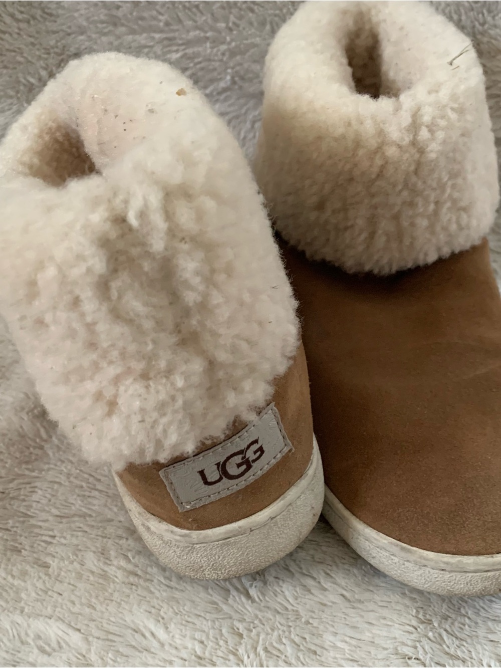 UGG Brown Sheepskin Fluffy Fur Trim Boots - Size 8 (Approx. 25cm)